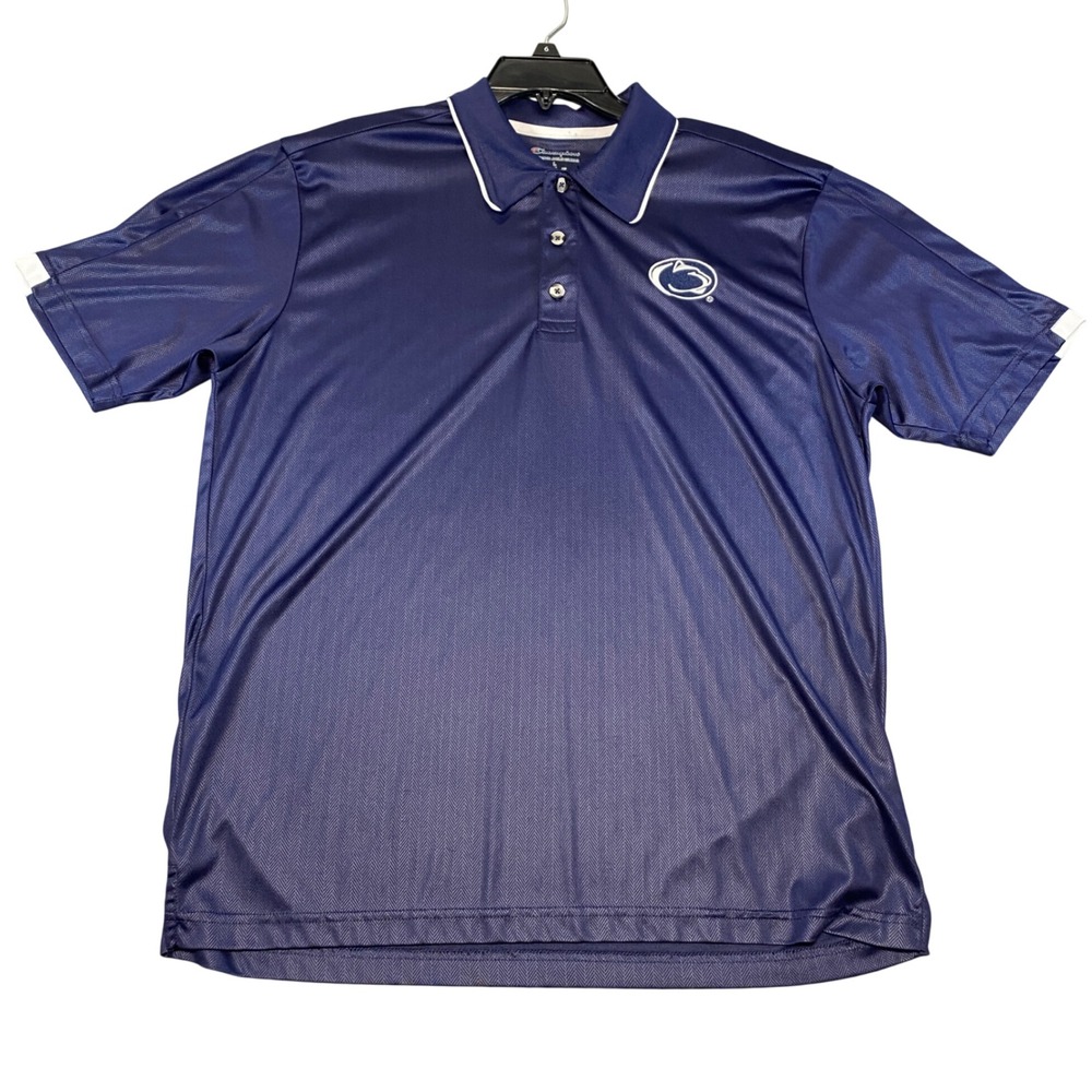 Champion Penn State Nittany Lions Polo Shirt Mens Large Navy Blue Chevron Golf